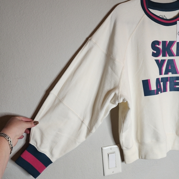 NWT Chaser White 'Ski Ya Later' Sweatshirt Soft Cozy Size Large Retro Winter - Picture 12 of 14